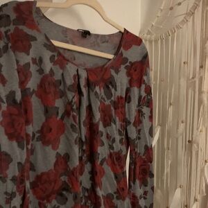 Floral Red and Gray Women's Top